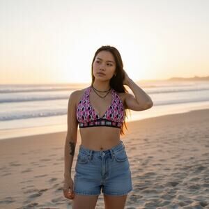 24h & Ocean swimwear y2k Pink black white geometric halter bikini top medium